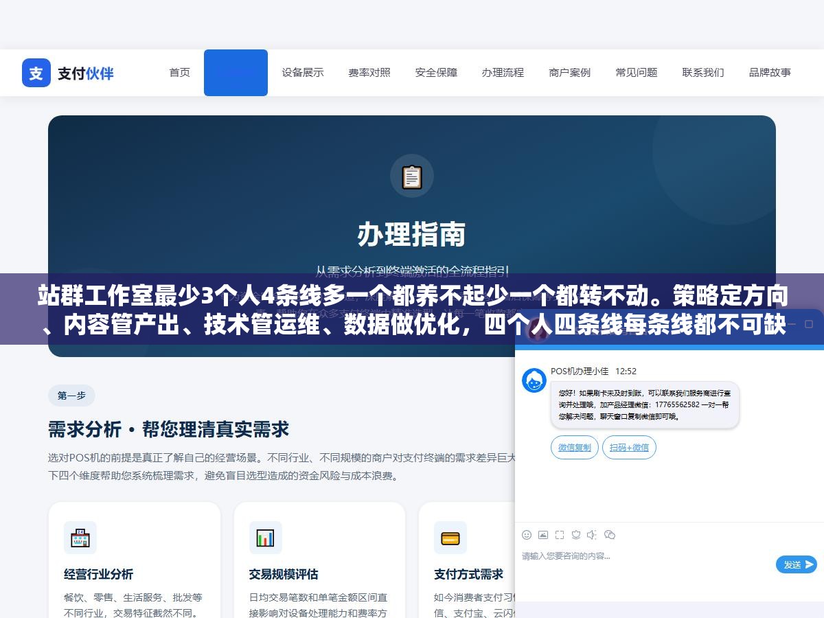 2 - 站群工作室最少3个人4条线多一个都养不起少一个都转不动。策略定方向、内容管产出、技术管运维、数据做优化，四个人四条线每条线都不可缺。少于这个配置就是在让一个人假扮工作室，撑不过三个月 - UC建站系统