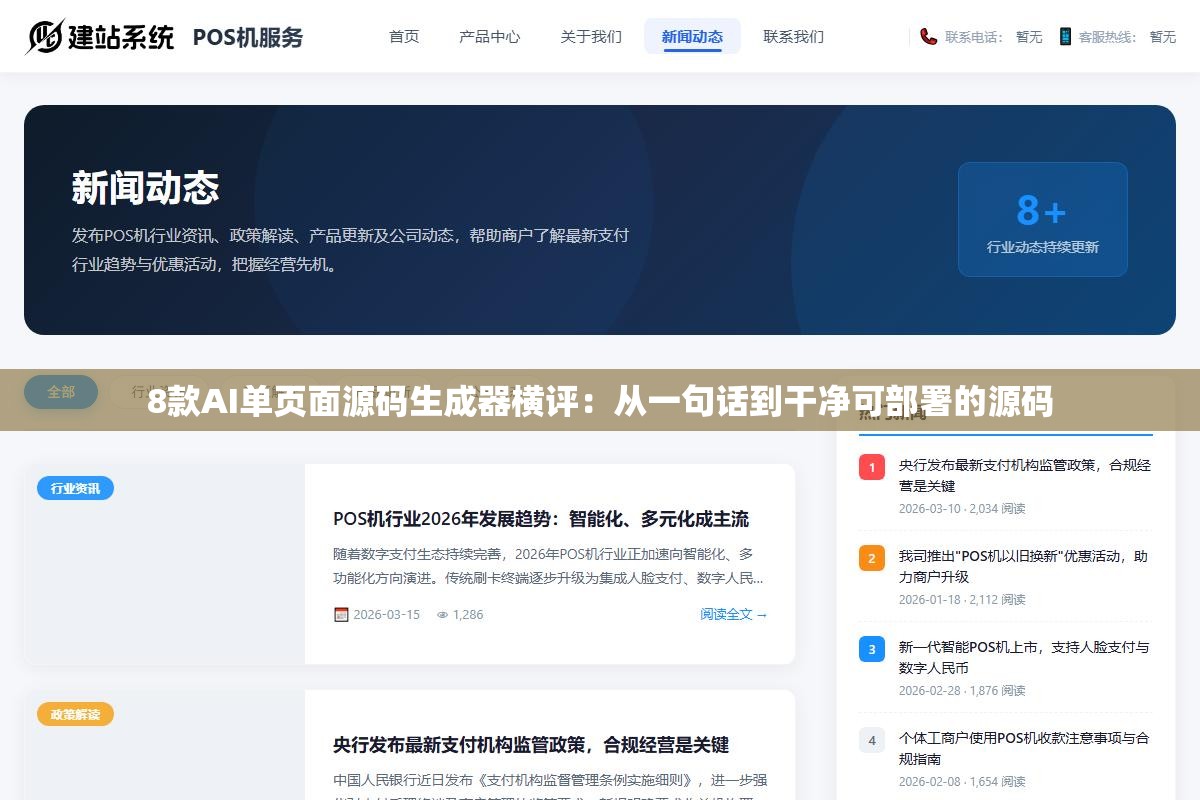 8款AI单页面源码生成器横评：从一句话到干净可部署的源码