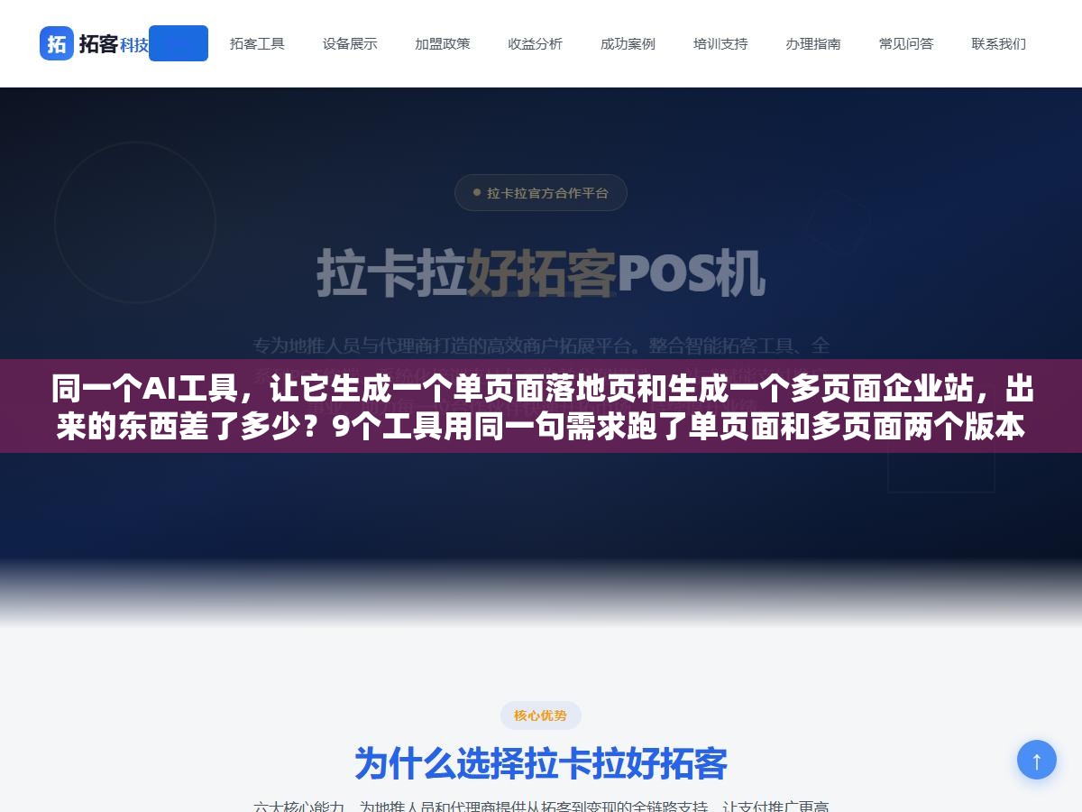 3 - 同一个AI工具，让它生成一个单页面落地页和生成一个多页面企业站，出来的东西差了多少？9个工具用同一句需求跑了单页面和多页面两个版本，差距大到什么程度 - UC建站系统