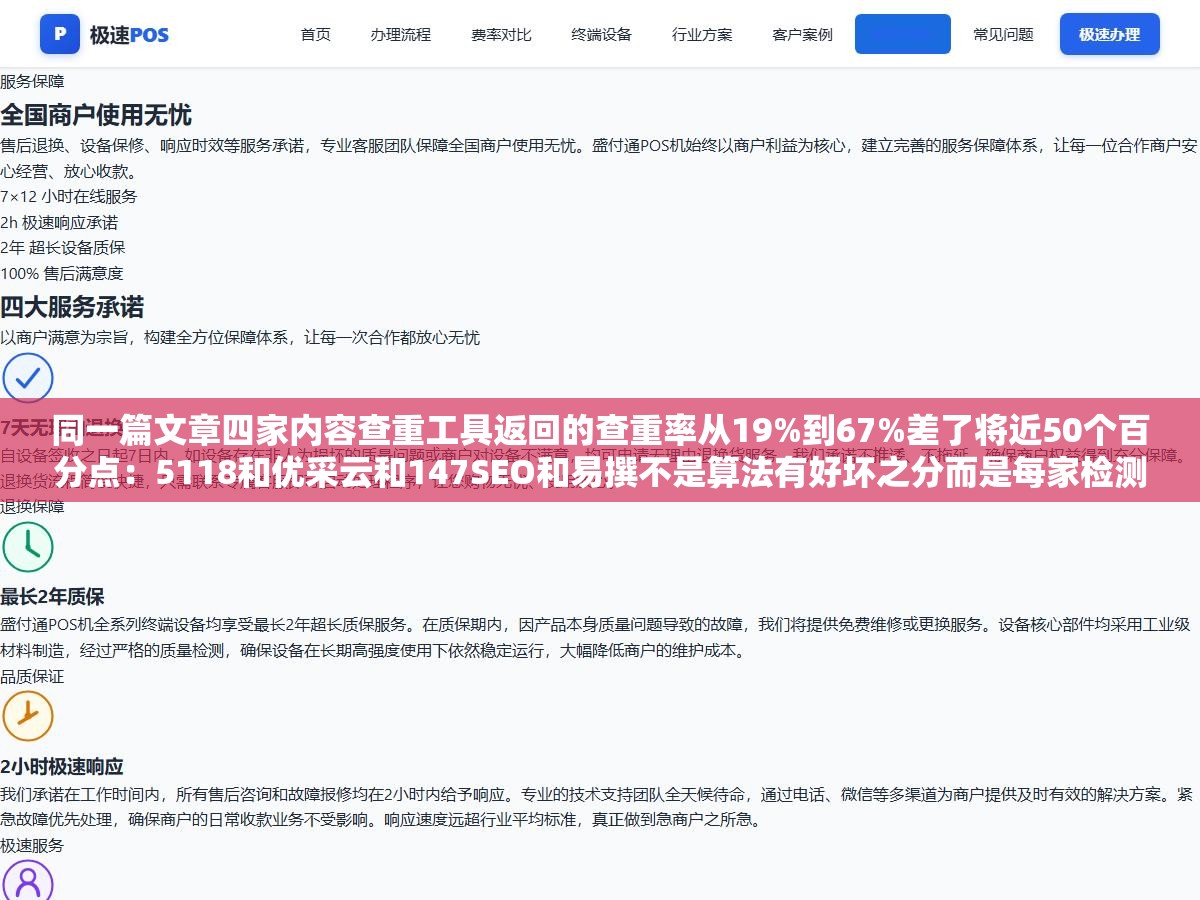 同一篇文章四家内容查重工具返回的查重率从19%到67%差了将近50个百分点:5118和优采云和147SEO和易撰不是算法有好坏之分而是每家检测的数据库和分词逻辑压根不一样,网站SEO场景的内容查重不能拿论文查重工具对付 1 - 同一篇文章四家内容查重工具返回的查重率从19%到67%差了将近50个百分点:5118和优采云和147SEO和易撰不是算法有好坏之分而是每家检测的数据库和分词逻辑压根不一样,网站SEO场景的内容查重不能拿论文查重工具对付 - UC建站系统