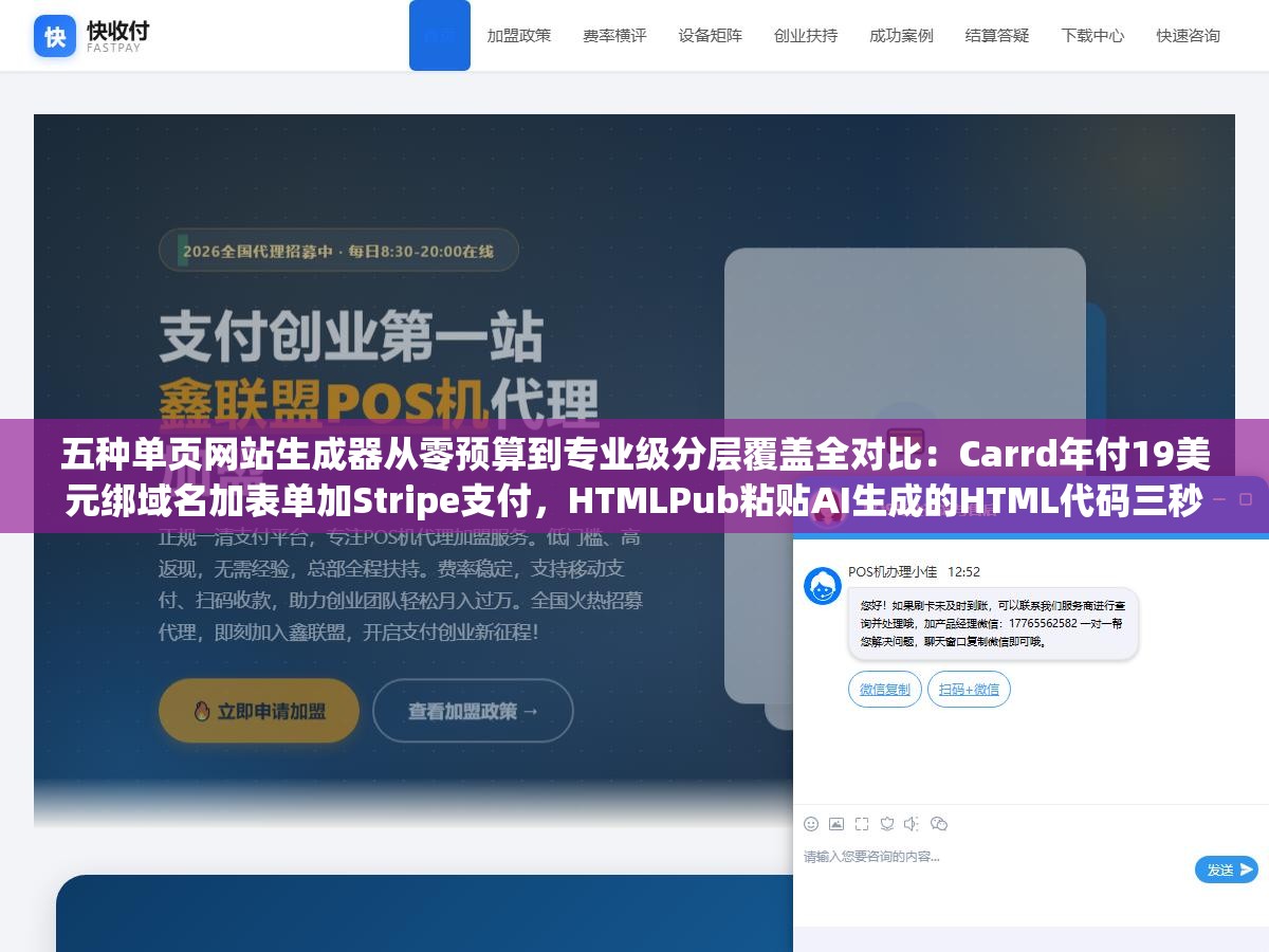 五种单页网站生成器从零预算到专业级分层覆盖全对比:Carrd年付19美元绑域名加表单加Stripe支付,HTMLPub粘贴AI生成的HTML代码三秒上线完全免费,Framer像素级设计自由度月付5美元,Bolt.new免费版一句话生成原型45分钟出活 3 - 五种单页网站生成器从零预算到专业级分层覆盖全对比:Carrd年付19美元绑域名加表单加Stripe支付,HTMLPub粘贴AI生成的HTML代码三秒上线完全免费,Framer像素级设计自由度月付5美元,Bolt.new免费版一句话生成原型45分钟出活 - UC建站系统