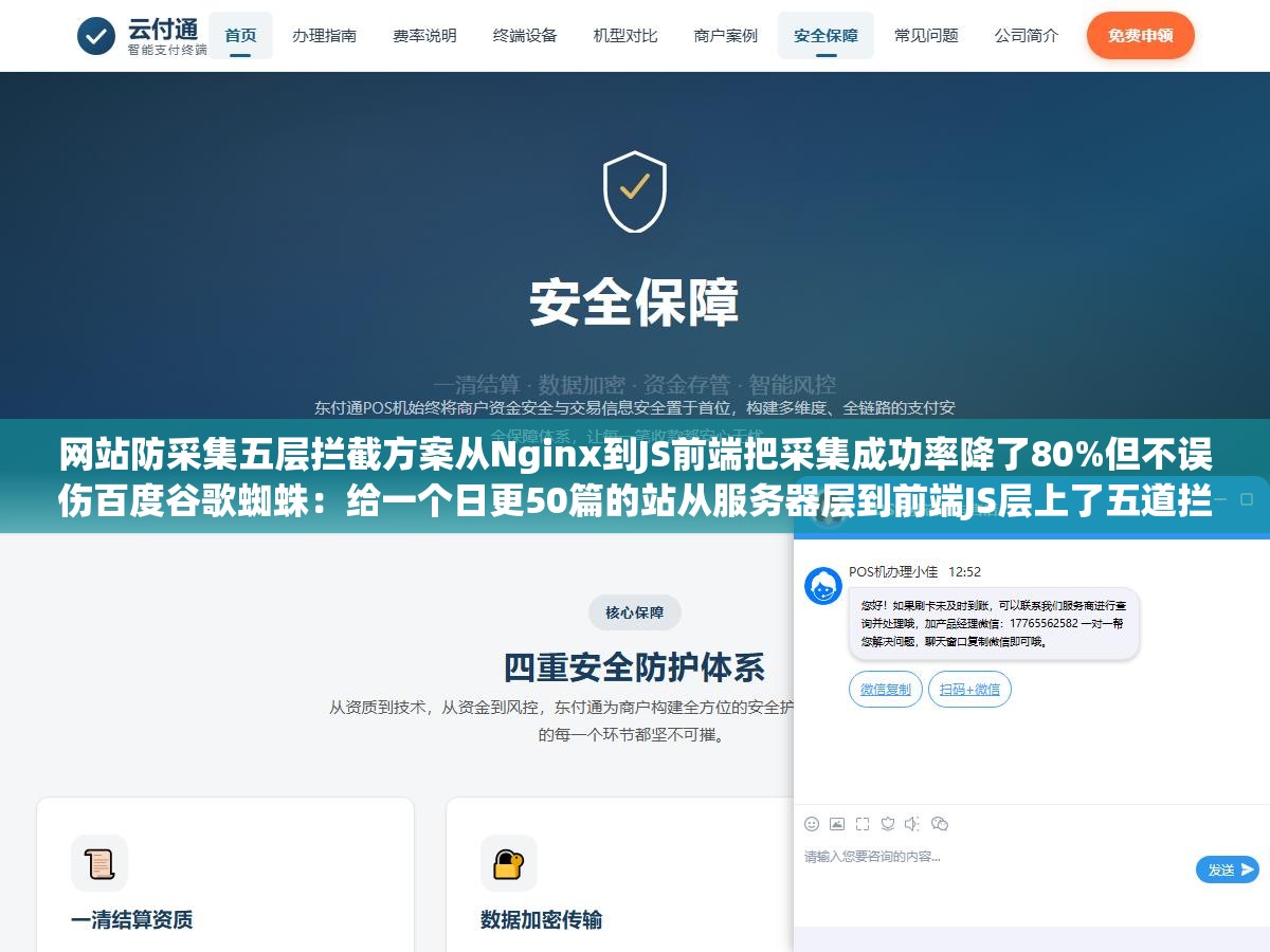 网站防采集五层拦截方案从Nginx到JS前端把采集成功率降了80%但不误伤百度谷歌蜘蛛:给一个日更50篇的站从服务器层到前端JS层上了五道拦截防线结果对方的爬虫被抓得只剩两成仍然能抓到的内容已经明显花时间花成本得不偿失 2 - 网站防采集五层拦截方案从Nginx到JS前端把采集成功率降了80%但不误伤百度谷歌蜘蛛:给一个日更50篇的站从服务器层到前端JS层上了五道拦截防线结果对方的爬虫被抓得只剩两成仍然能抓到的内容已经明显花时间花成本得不偿失 - UC建站系统