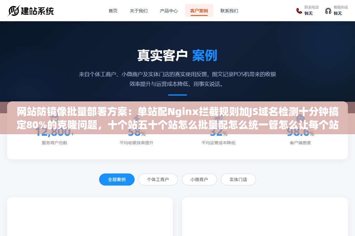 网站防镜像批量部署方案:单站配Nginx拦截规则加JS域名检测十分钟搞定80%的克隆问题,十个站五十个站怎么批量配怎么统一管怎么让每个站的规则不出错不串才是真正的难点 1 - 网站防镜像批量部署方案:单站配Nginx拦截规则加JS域名检测十分钟搞定80%的克隆问题,十个站五十个站怎么批量配怎么统一管怎么让每个站的规则不出错不串才是真正的难点 - UC建站系统