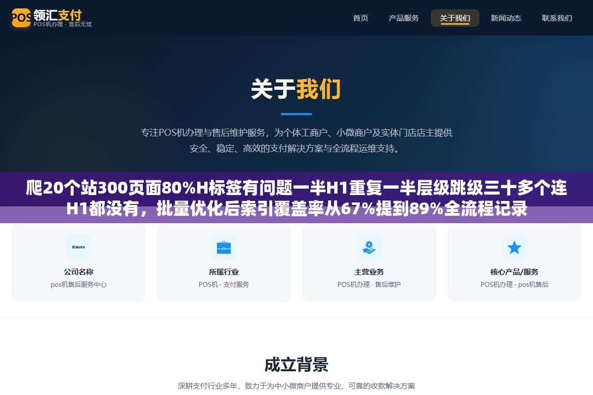 爬20个站300页面80%H标签有问题一半H1重复一半层级跳级三十多个连H1都没有,批量优化后索引覆盖率从67%提到89%全流程记录 1 - 爬20个站300页面80%H标签有问题一半H1重复一半层级跳级三十多个连H1都没有,批量优化后索引覆盖率从67%提到89%全流程记录 - UC建站系统