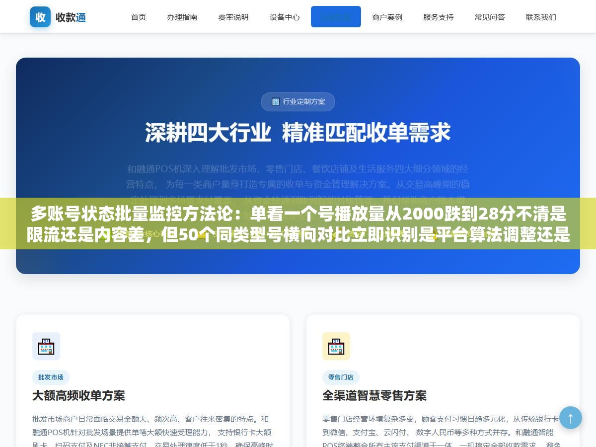 多账号状态批量监控方法论:单看一个号播放量从2000跌到28分不清是限流还是内容差,但50个同类型号横向对比立即识别是平台算法调整还是单号被处罚 2 - 多账号状态批量监控方法论:单看一个号播放量从2000跌到28分不清是限流还是内容差,但50个同类型号横向对比立即识别是平台算法调整还是单号被处罚 - UC建站系统
