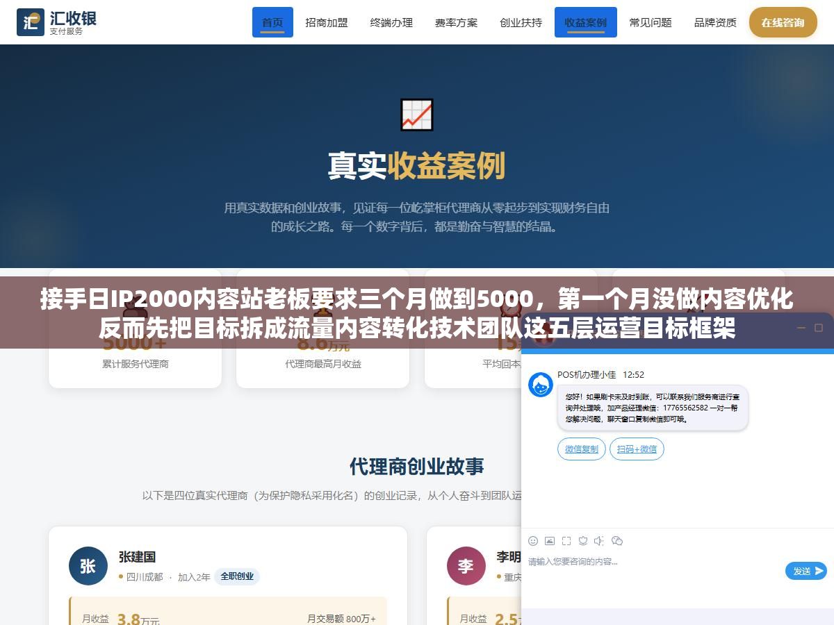 接手日IP2000内容站老板要求三个月做到5000,第一个月没做内容优化反而先把目标拆成流量内容转化技术团队这五层运营目标框架 1 - 接手日IP2000内容站老板要求三个月做到5000,第一个月没做内容优化反而先把目标拆成流量内容转化技术团队这五层运营目标框架 - UC建站系统