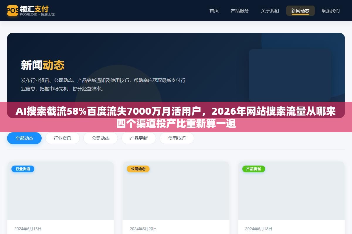AI搜索截流58%百度流失7000万月活用户,2026年网站搜索流量从哪来四个渠道投产比重新算一遍 1 - AI搜索截流58%百度流失7000万月活用户,2026年网站搜索流量从哪来四个渠道投产比重新算一遍 - UC建站系统