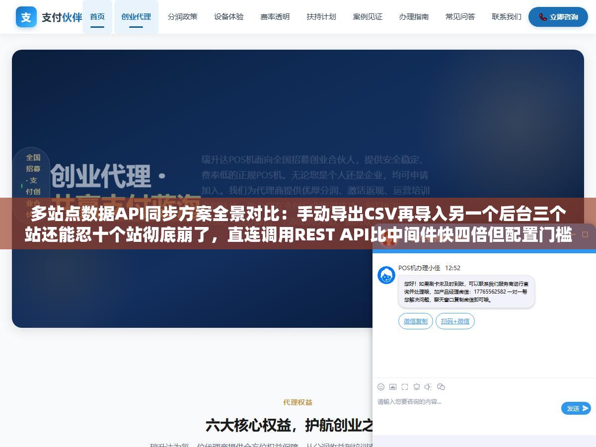 多站点数据API同步方案全景对比:手动导出CSV再导入另一个后台三个站还能忍十个站彻底崩了,直连调用REST API比中间件快四倍但配置门槛高了不止一个量级选错方案要么白花钱要么白折腾 1 - 多站点数据API同步方案全景对比:手动导出CSV再导入另一个后台三个站还能忍十个站彻底崩了,直连调用REST API比中间件快四倍但配置门槛高了不止一个量级选错方案要么白花钱要么白折腾 - UC建站系统