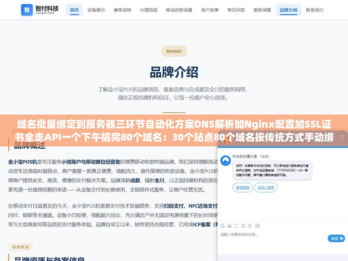 域名批量绑定到服务器三环节自动化方案DNS解析加Nginx配置加SSL证书全走API一个下午搞完80个域名:30个站点80个域名按传统方式手动绑每条15分钟80条就是两天半,把三个环节拆开走API通道自动化之后效率提升了十倍不止 3 - 域名批量绑定到服务器三环节自动化方案DNS解析加Nginx配置加SSL证书全走API一个下午搞完80个域名:30个站点80个域名按传统方式手动绑每条15分钟80条就是两天半,把三个环节拆开走API通道自动化之后效率提升了十倍不止 - UC建站系统