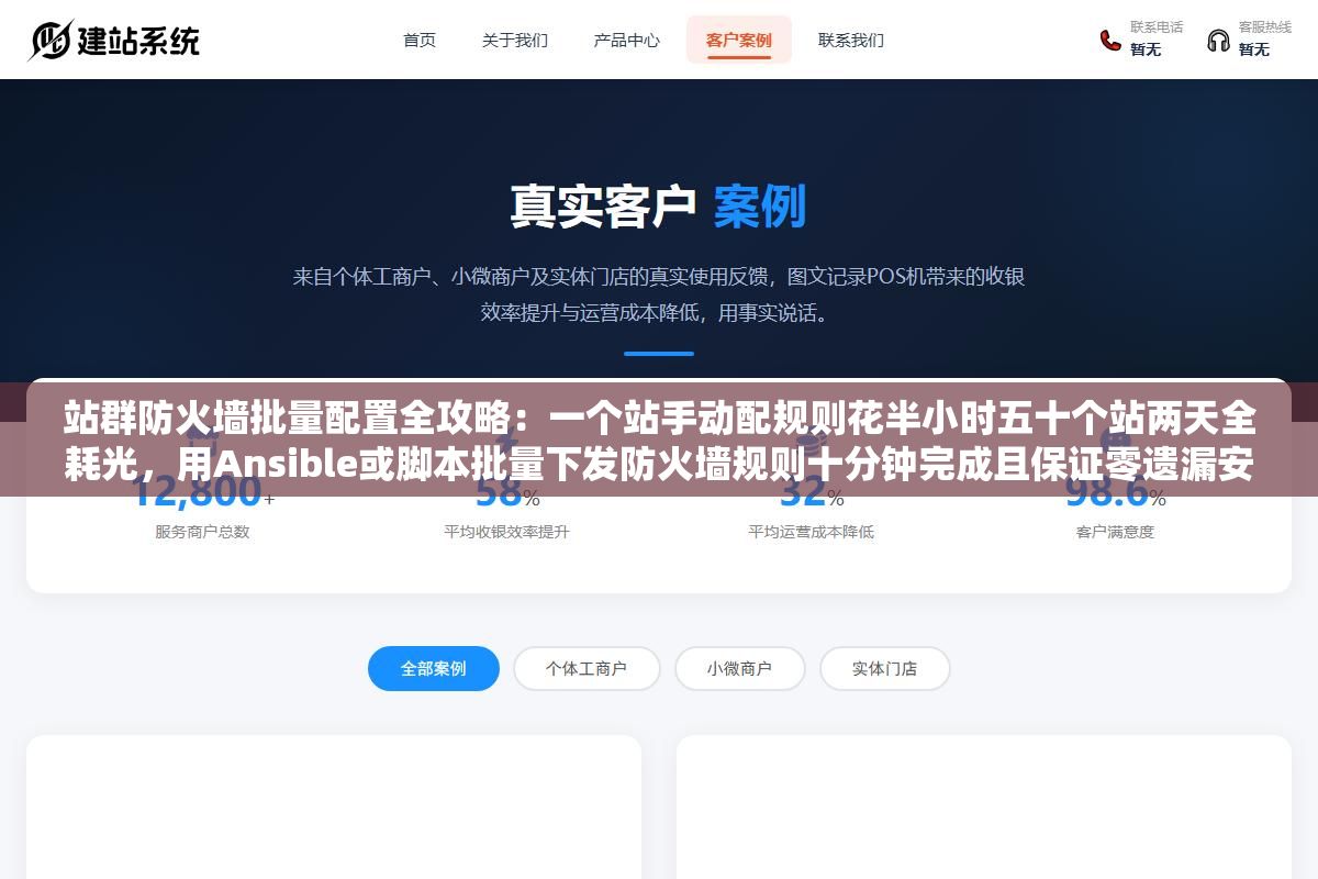 站群防火墙批量配置全攻略:一个站手动配规则花半小时五十个站两天全耗光,用Ansible或脚本批量下发防火墙规则十分钟完成且保证零遗漏安全无死角 1 - 站群防火墙批量配置全攻略:一个站手动配规则花半小时五十个站两天全耗光,用Ansible或脚本批量下发防火墙规则十分钟完成且保证零遗漏安全无死角 - UC建站系统