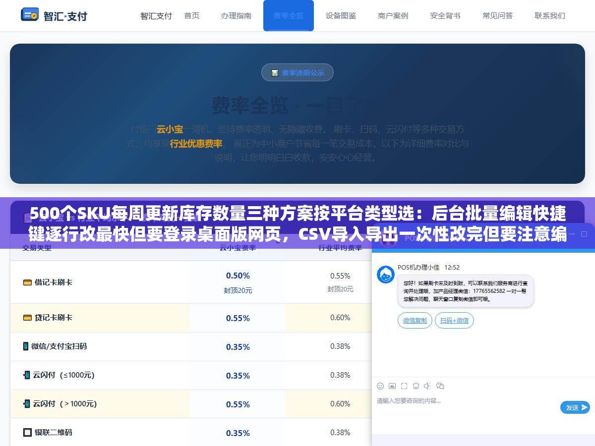 500个SKU每周更新库存数量三种方案按平台类型选:后台批量编辑快捷键逐行改最快但要登录桌面版网页,CSV导入导出一次性改完但要注意编码和格式,API对接写一次代码以后自动跑 3 - 500个SKU每周更新库存数量三种方案按平台类型选:后台批量编辑快捷键逐行改最快但要登录桌面版网页,CSV导入导出一次性改完但要注意编码和格式,API对接写一次代码以后自动跑 - UC建站系统