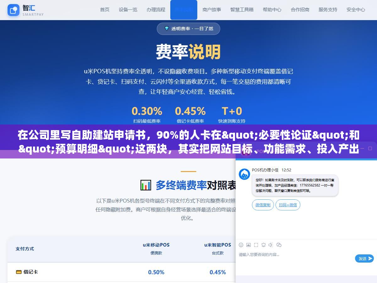 在公司里写自助建站申请书,90%的人卡在"必要性论证"和"预算明细"这两块,其实把网站目标、功能需求、投入产出比三块写清楚,审批通过率比你想的高得多 3 - 在公司里写自助建站申请书,90%的人卡在"必要性论证"和"预算明细"这两块,其实把网站目标、功能需求、投入产出比三块写清楚,审批通过率比你想的高得多 - UC建站系统