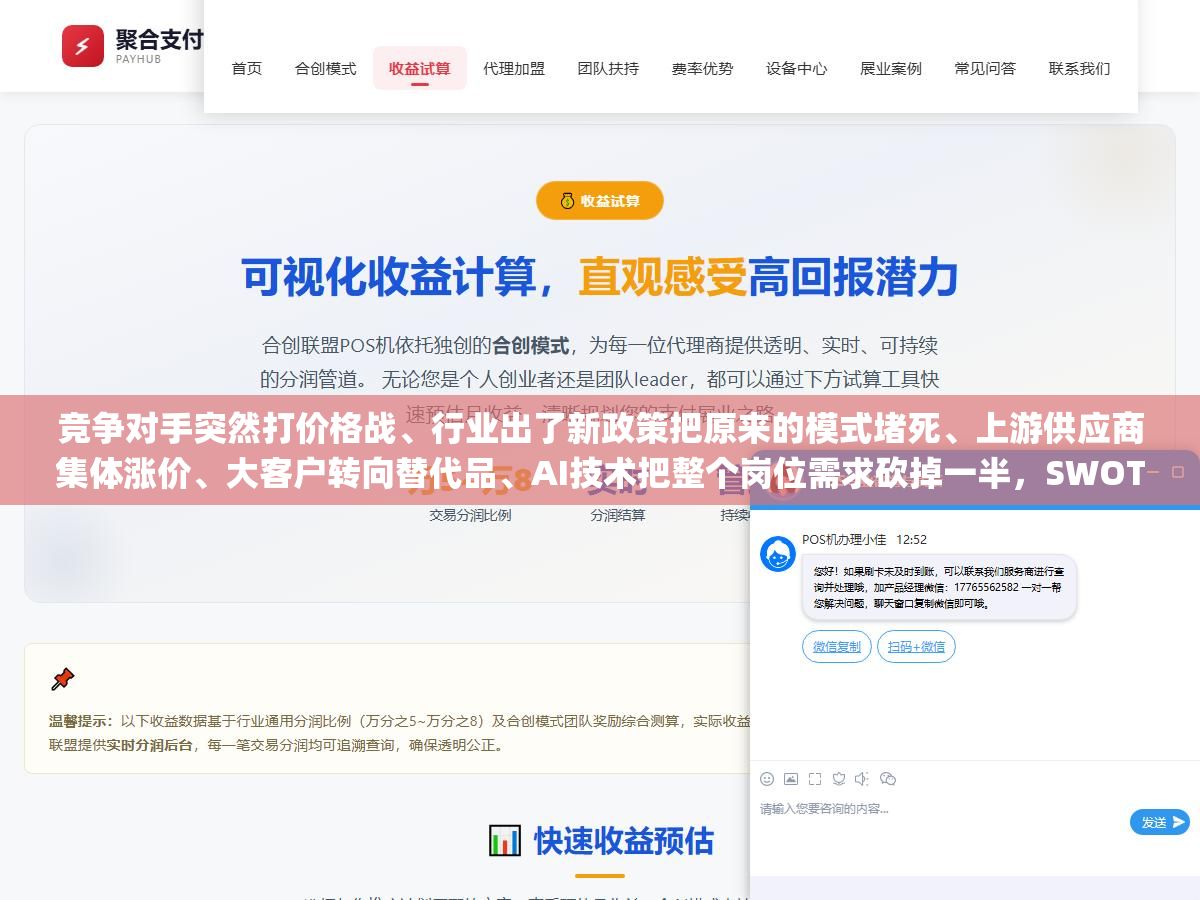 竞争对手突然打价格战、行业出了新政策把原来的模式堵死、上游供应商集体涨价、大客户转向替代品、AI技术把整个岗位需求砍掉一半,SWOT里T代表的威胁不是笼统的"外部风险",而是这六类可以提前看到、提前评估、提前准备应对方案的具体事件 2 - 竞争对手突然打价格战、行业出了新政策把原来的模式堵死、上游供应商集体涨价、大客户转向替代品、AI技术把整个岗位需求砍掉一半,SWOT里T代表的威胁不是笼统的"外部风险",而是这六类可以提前看到、提前评估、提前准备应对方案的具体事件 - UC建站系统