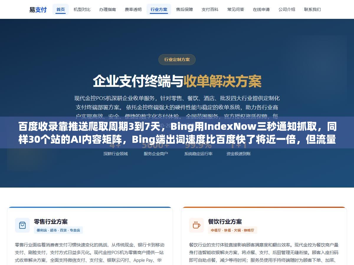 百度收录靠推送爬取周期3到7天,Bing用IndexNow三秒通知抓取,同样30个站的AI内容矩阵,Bing端出词速度比百度快了将近一倍,但流量只有百度的四分之一 1 - 百度收录靠推送爬取周期3到7天,Bing用IndexNow三秒通知抓取,同样30个站的AI内容矩阵,Bing端出词速度比百度快了将近一倍,但流量只有百度的四分之一 - UC建站系统