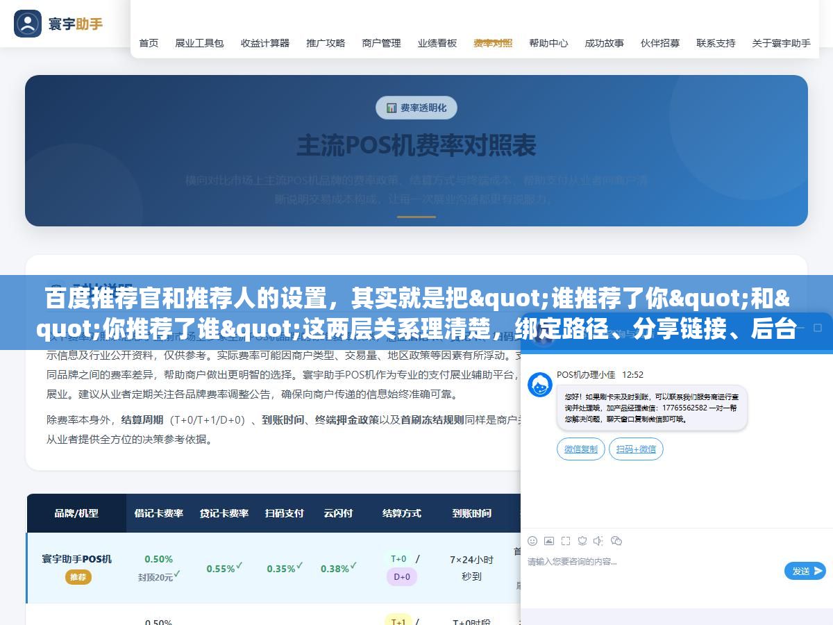 百度推荐官和推荐人的设置,其实就是把"谁推荐了你"和"你推荐了谁"这两层关系理清楚,绑定路径、分享链接、后台配置这三个环节搞定,佣金才不会算错 1 - 百度推荐官和推荐人的设置,其实就是把"谁推荐了你"和"你推荐了谁"这两层关系理清楚,绑定路径、分享链接、后台配置这三个环节搞定,佣金才不会算错 - UC建站系统