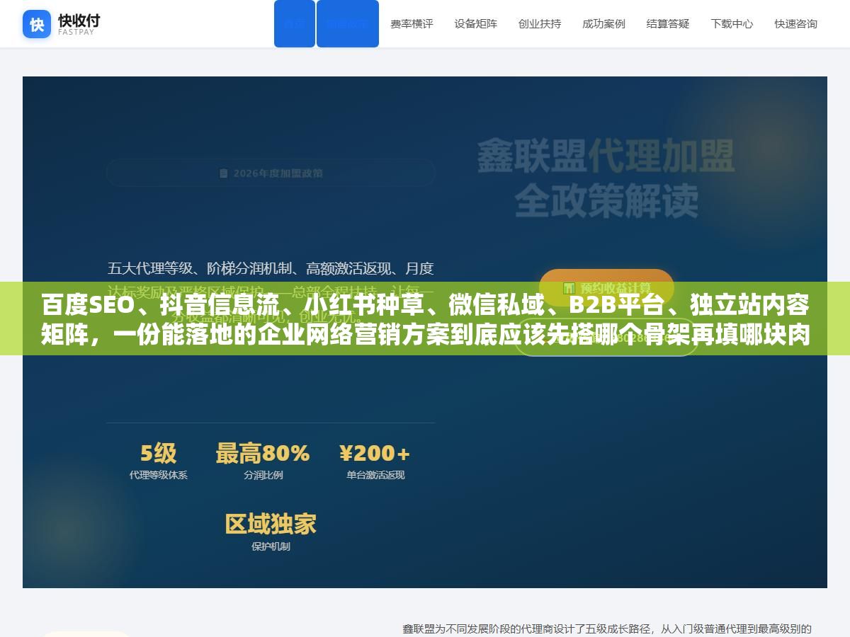 百度SEO、抖音信息流、小红书种草、微信私域、B2B平台、独立站内容矩阵,一份能落地的企业网络营销方案到底应该先搭哪个骨架再填哪块肉 2 - 百度SEO、抖音信息流、小红书种草、微信私域、B2B平台、独立站内容矩阵,一份能落地的企业网络营销方案到底应该先搭哪个骨架再填哪块肉 - UC建站系统