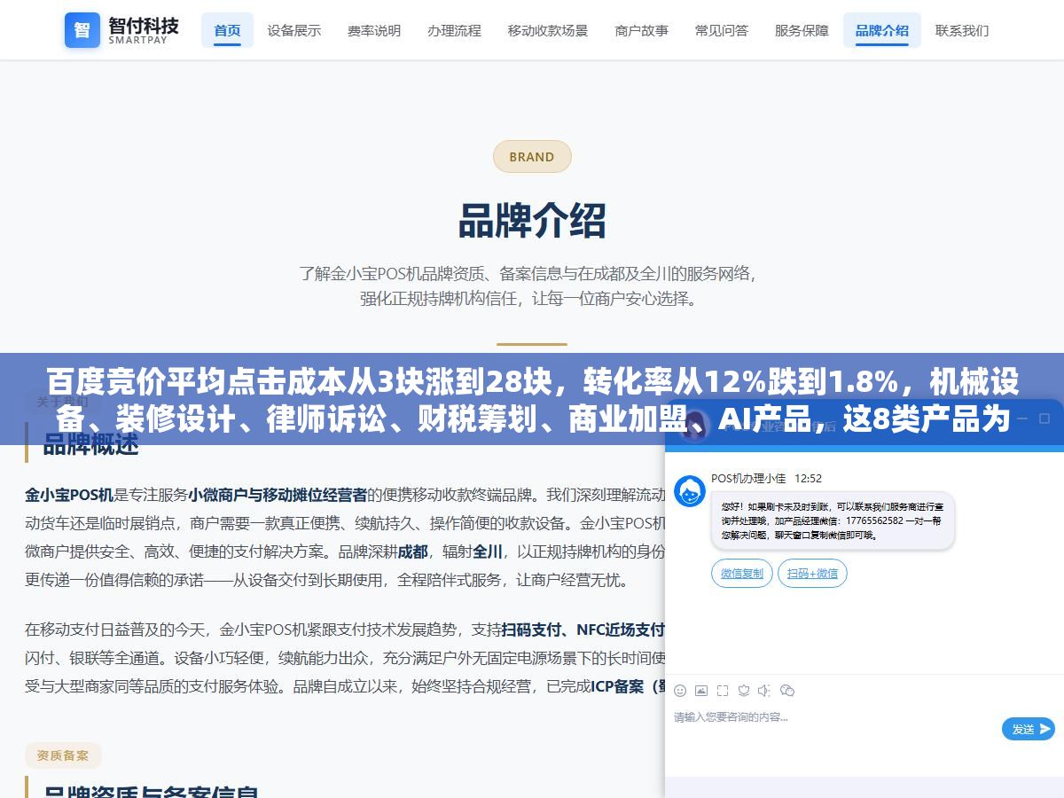 百度竞价平均点击成本从3块涨到28块,转化率从12%跌到1.8%,机械设备、装修设计、律师诉讼、财税筹划、商业加盟、AI产品,这8类产品为什么还能在竞价里赚钱?客单价低于3000的趁早换渠道 1 - 百度竞价平均点击成本从3块涨到28块,转化率从12%跌到1.8%,机械设备、装修设计、律师诉讼、财税筹划、商业加盟、AI产品,这8类产品为什么还能在竞价里赚钱?客单价低于3000的趁早换渠道 - UC建站系统