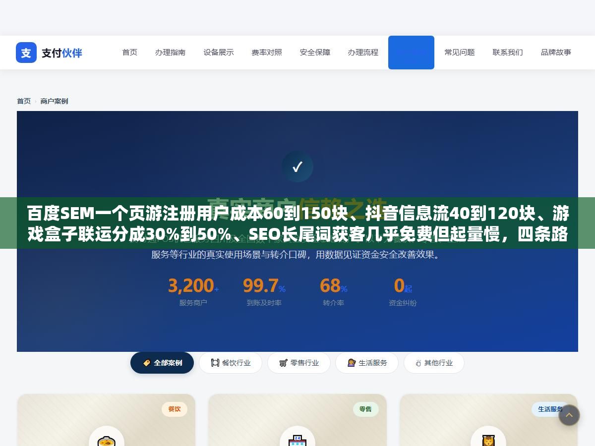 2 - 百度SEM一个页游注册用户成本60到150块、抖音信息流40到120块、游戏盒子联运分成30%到50%、SEO长尾词获客几乎免费但起量慢，四条路都走过一遍以后，网页游戏推广预算到底怎么分配才不亏？ - UC建站系统