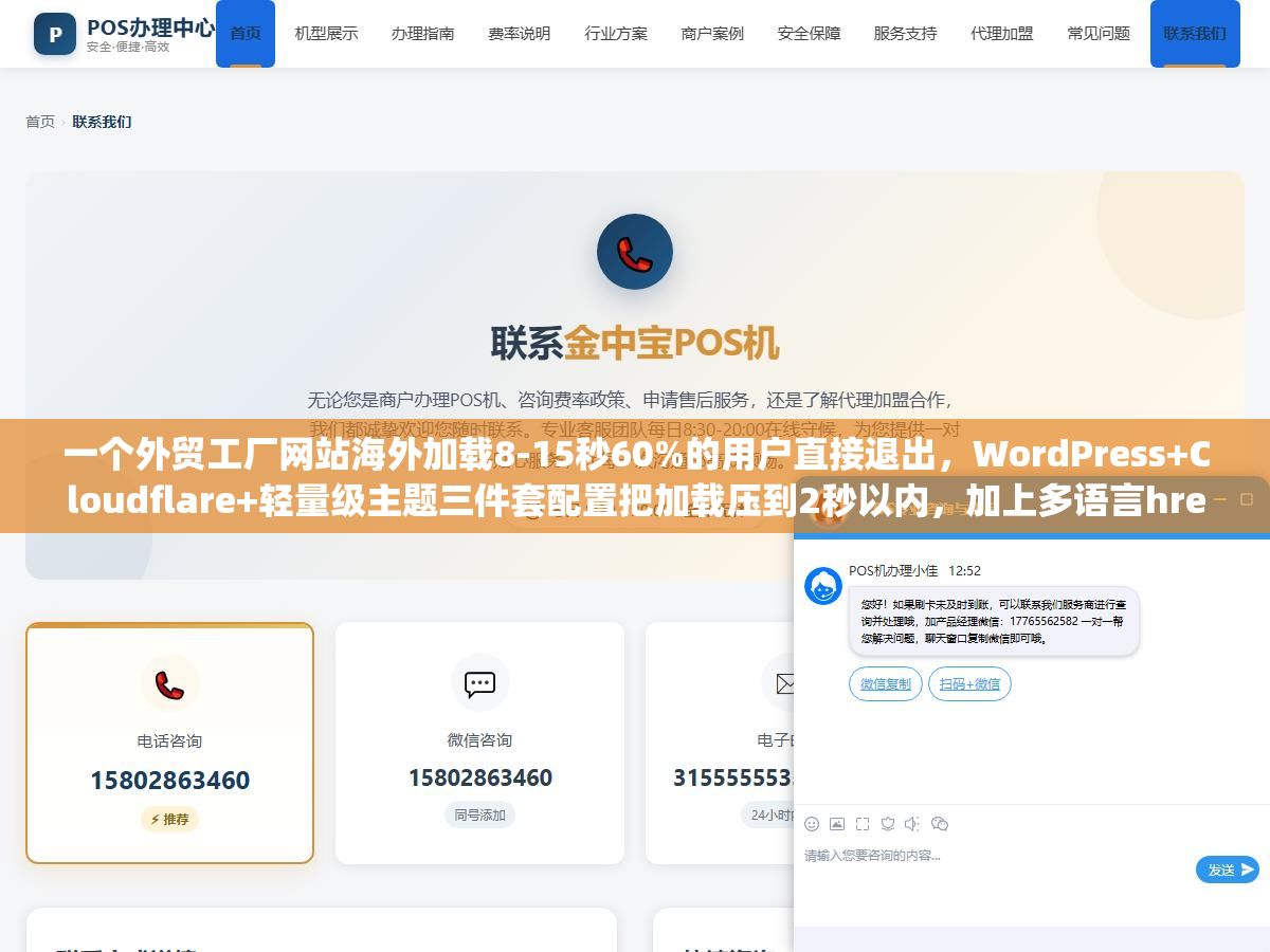 1 - 一个外贸工厂网站海外加载8-15秒60%的用户直接退出，WordPress+Cloudflare+轻量级主题三件套配置把加载压到2秒以内，加上多语言hreflang、谷歌结构化数据、产品页长尾词矩阵、询盘表单四件套优化，外贸网站从搭建到获客的完整方案和每一步该花的钱都算清楚 - UC建站系统