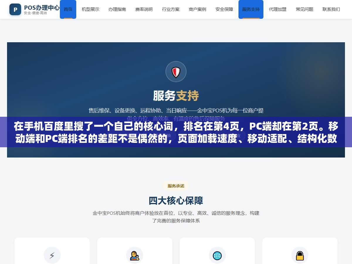 3 - 在手机百度里搜了一个自己的核心词，排名在第4页，PC端却在第2页。移动端和PC端排名的差距不是偶然的，页面加载速度、移动适配、结构化数据和点击率这四个因素在手机搜索里的权重比PC端高得多，查排名的方式也完全不一样 - UC建站系统