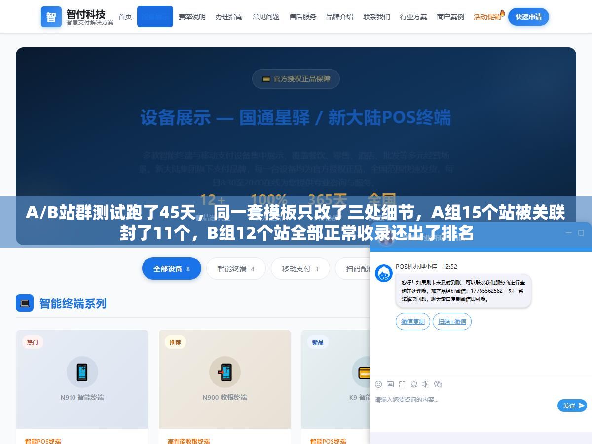 1 - A/B站群测试跑了45天，同一套模板只改了三处细节，A组15个站被关联封了11个，B组12个站全部正常收录还出了排名 - UC建站系统