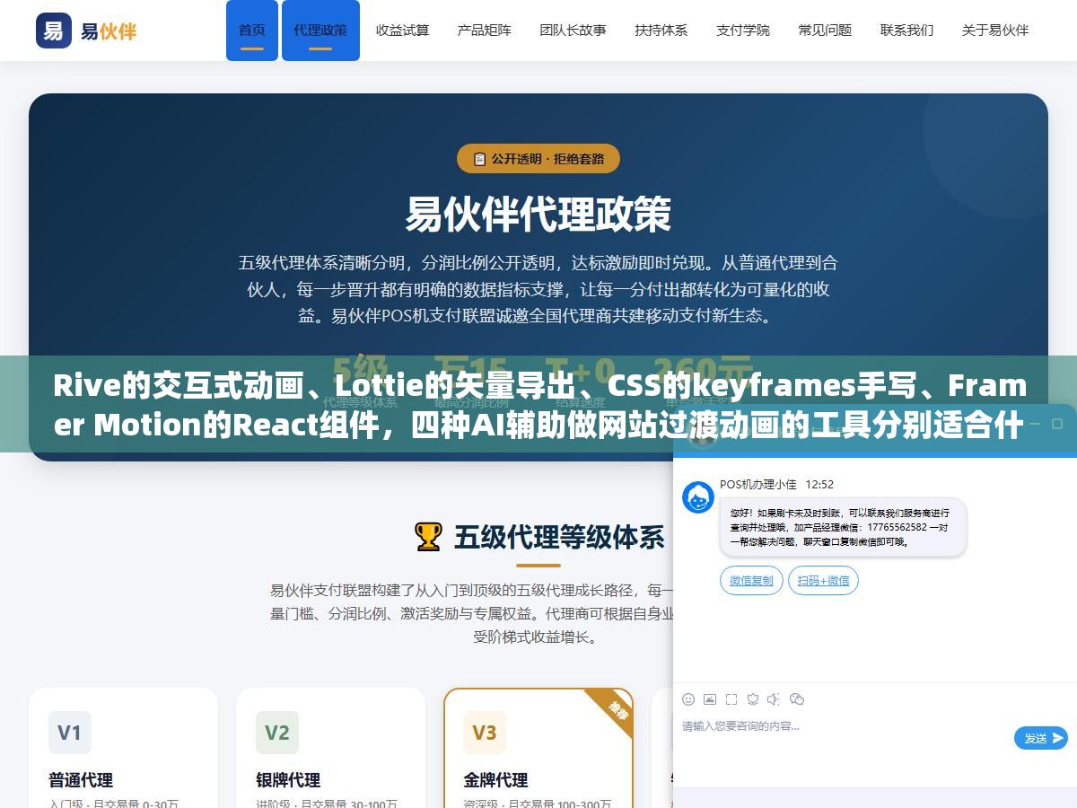 Rive的交互式动画、Lottie的矢量导出、CSS的keyframes手写、Framer Motion的React组件,四种AI辅助做网站过渡动画的工具分别适合什么场景,50个站配不同动效只用两天 1 - Rive的交互式动画、Lottie的矢量导出、CSS的keyframes手写、Framer Motion的React组件,四种AI辅助做网站过渡动画的工具分别适合什么场景,50个站配不同动效只用两天 - UC建站系统