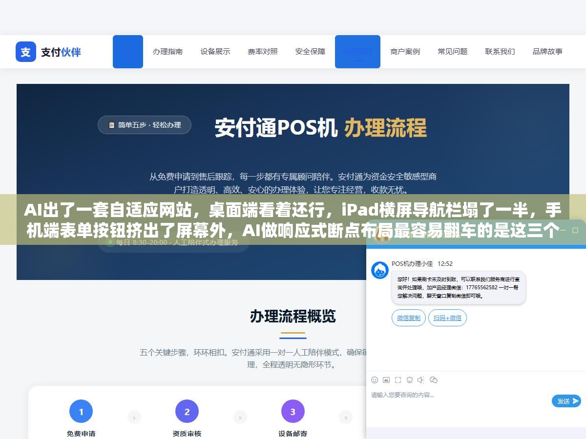 1 - AI出了一套自适应网站，桌面端看着还行，iPad横屏导航栏塌了一半，手机端表单按钮挤出了屏幕外，AI做响应式断点布局最容易翻车的是这三个地方 - UC建站系统