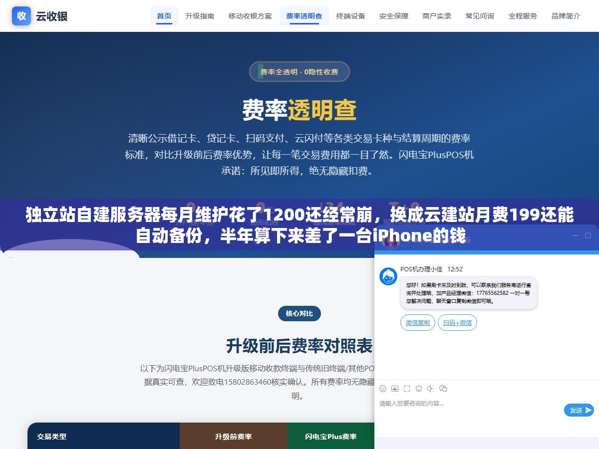 2 - 独立站自建服务器每月维护花了1200还经常崩，换成云建站月费199还能自动备份，半年算下来差了一台iPhone的钱 - UC建站系统