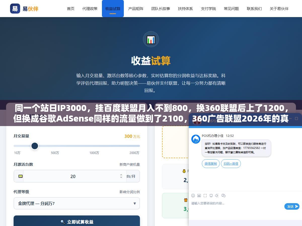 同一个站日IP3000,挂百度联盟月入不到800,换360联盟后上了1200,但换成谷歌AdSense同样的流量做到了2100,360广告联盟2026年的真实分成比例、审核门槛和三类广告形式收益差距,站长挂广告之前先算清楚这六笔账 1 - 同一个站日IP3000,挂百度联盟月入不到800,换360联盟后上了1200,但换成谷歌AdSense同样的流量做到了2100,360广告联盟2026年的真实分成比例、审核门槛和三类广告形式收益差距,站长挂广告之前先算清楚这六笔账 - UC建站系统