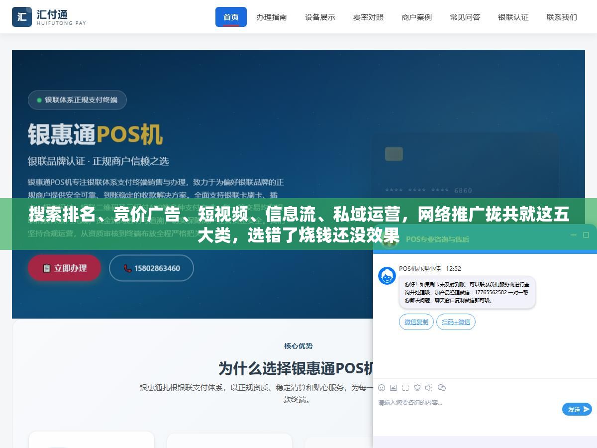 搜索排名、竞价广告、短视频、信息流、私域运营，网络推广拢共就这五大类，选错了烧钱还没效果