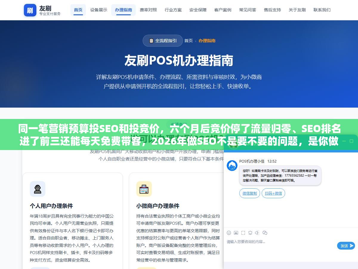 同一笔营销预算投SEO和投竞价,六个月后竞价停了流量归零、SEO排名进了前三还能每天免费带客,2026年做SEO不是要不要的问题,是你做不做GEO双引擎的问题 2 - 同一笔营销预算投SEO和投竞价,六个月后竞价停了流量归零、SEO排名进了前三还能每天免费带客,2026年做SEO不是要不要的问题,是你做不做GEO双引擎的问题 - UC建站系统