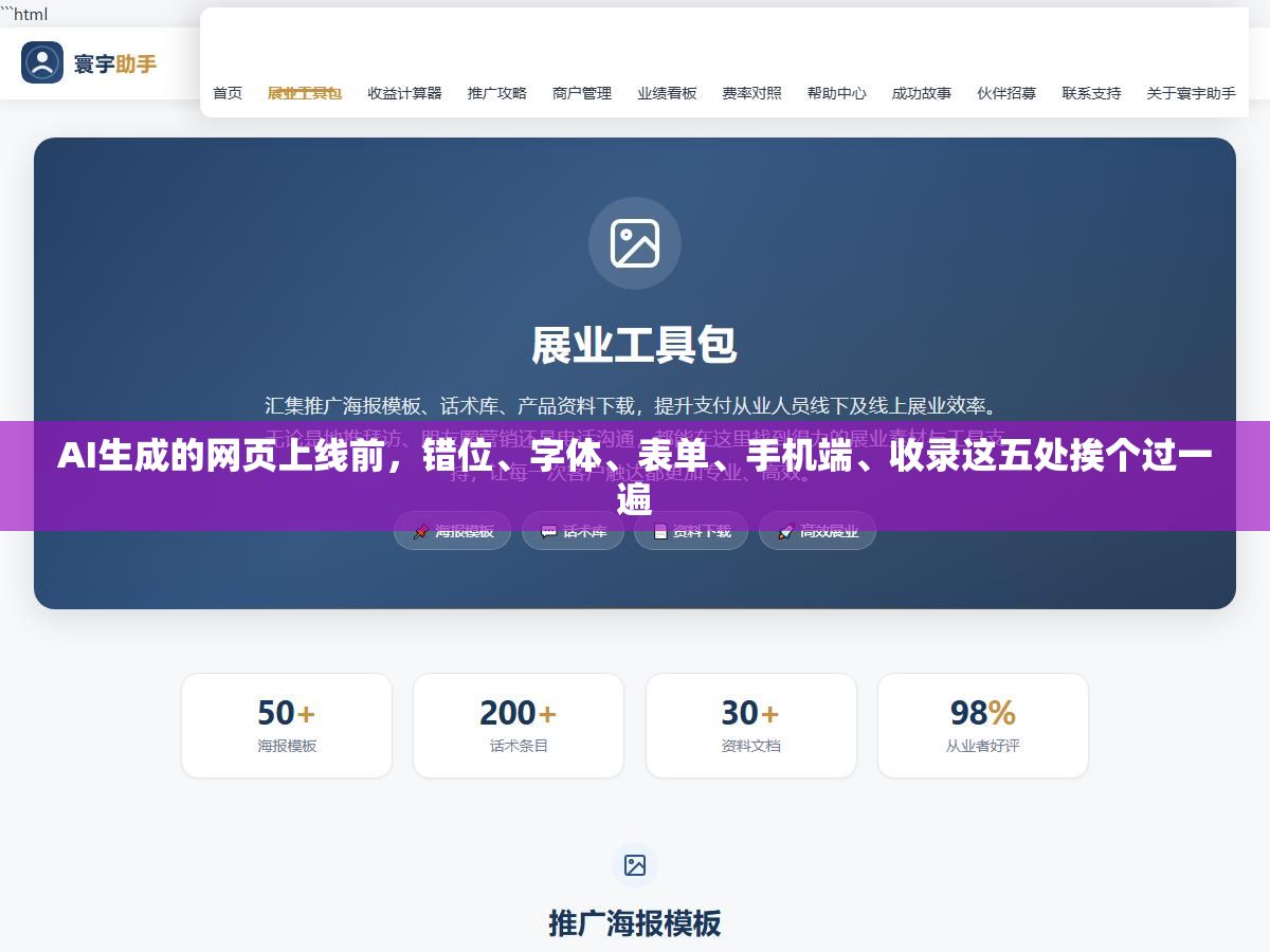 AI生成的网页上线前,错位、字体、表单、手机端、收录这五处挨个过一遍 3 - AI生成的网页上线前,错位、字体、表单、手机端、收录这五处挨个过一遍 - UC建站系统