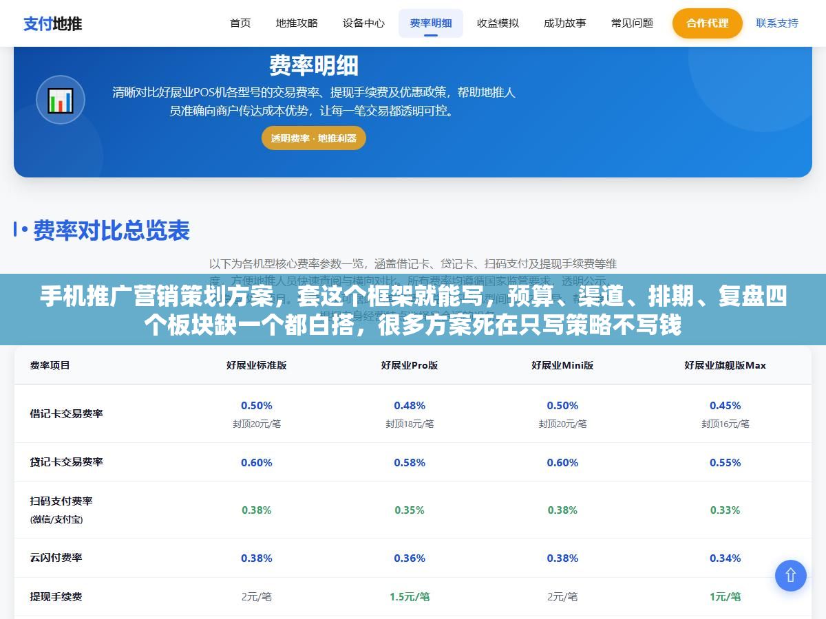 手机推广营销策划方案,套这个框架就能写,预算、渠道、排期、复盘四个板块缺一个都白搭,很多方案死在只写策略不写钱 2 - 手机推广营销策划方案,套这个框架就能写,预算、渠道、排期、复盘四个板块缺一个都白搭,很多方案死在只写策略不写钱 - UC建站系统
