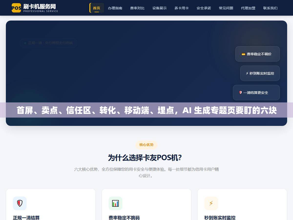 首屏、卖点、信任区、转化、移动端、埋点,AI 生成专题页要盯的六块 1 - 首屏、卖点、信任区、转化、移动端、埋点,AI 生成专题页要盯的六块 - UC建站系统