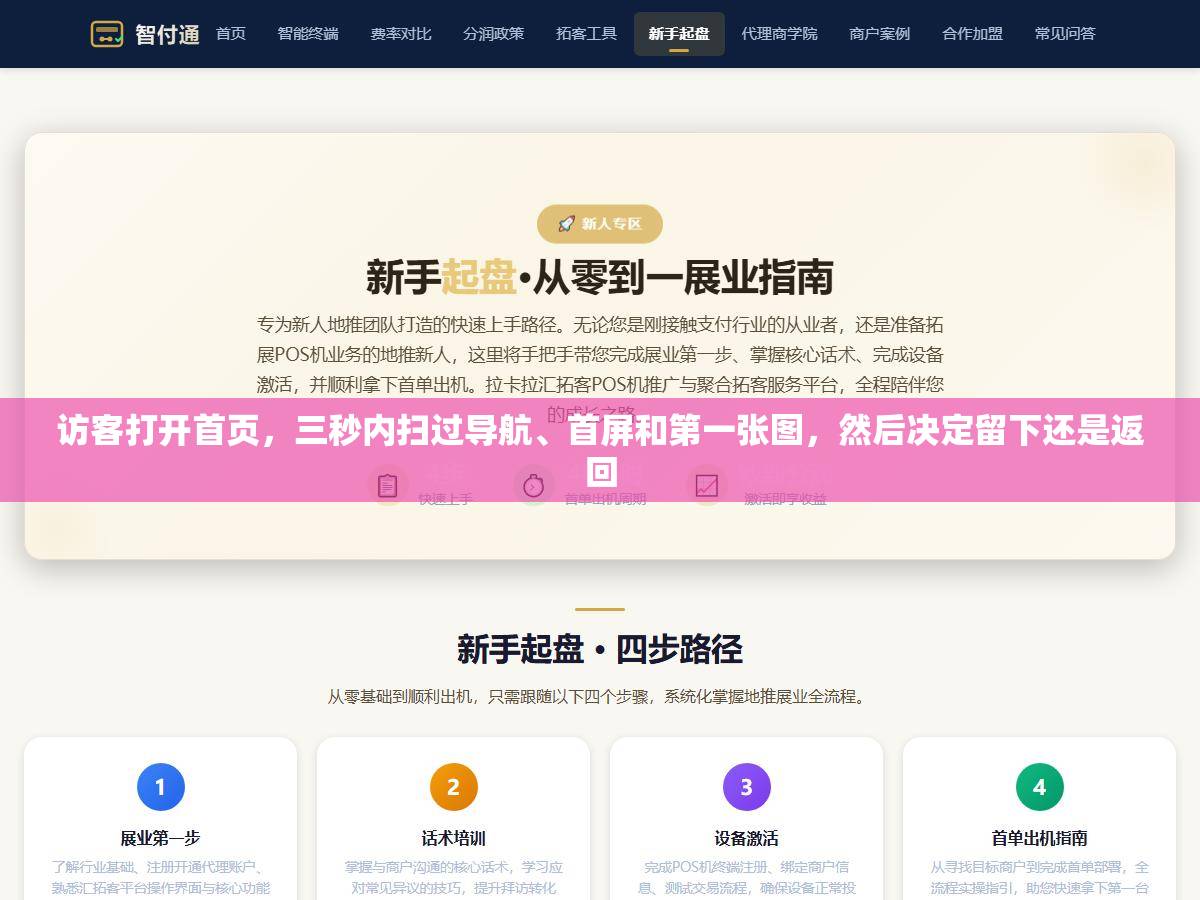 1 - 访客打开首页，三秒内扫过导航、首屏和第一张图，然后决定留下还是返回 - UC建站系统